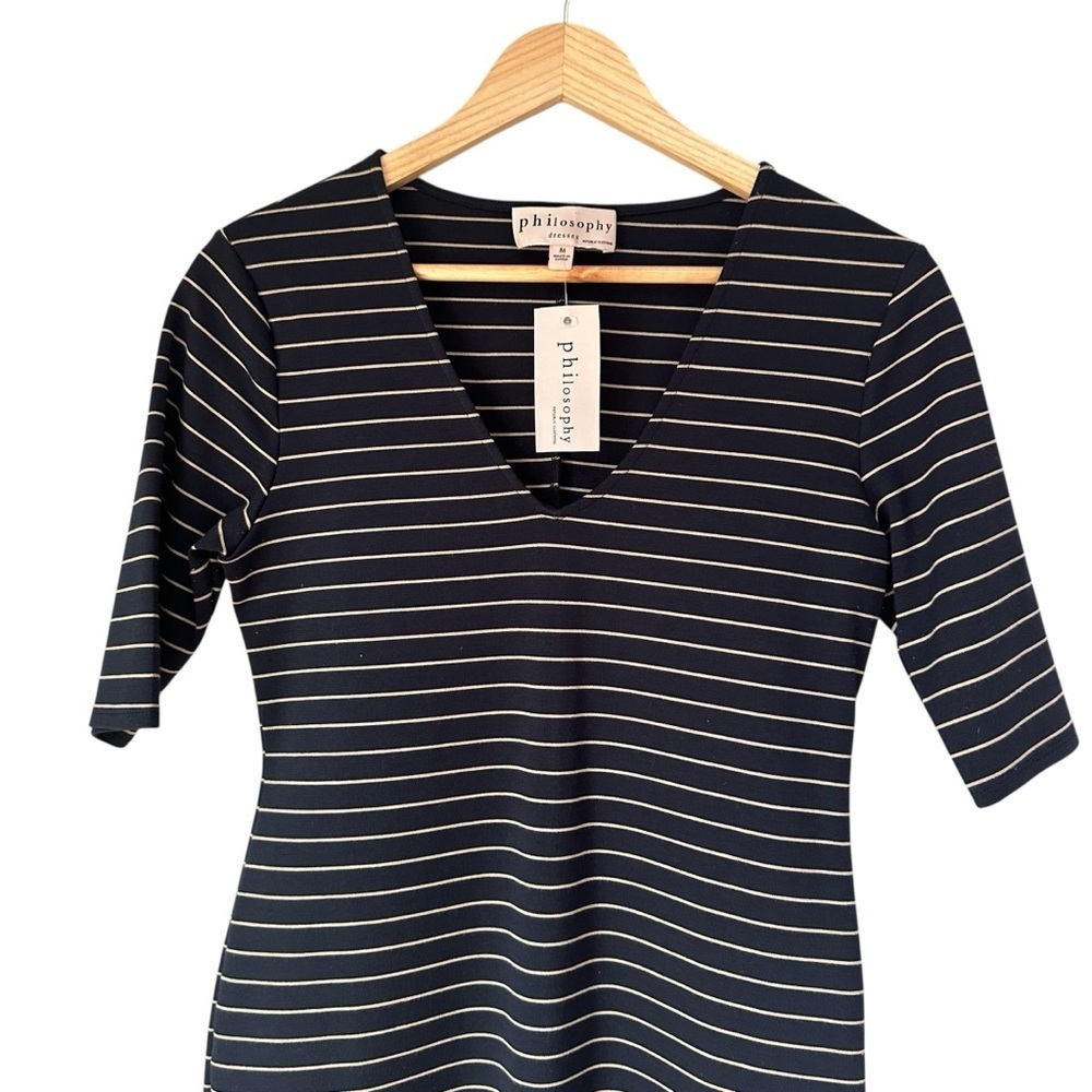 Philosophy Striped Bodycon Dress, Navy with Cream Stripes, Medium, NWT - Picture 3 of 7